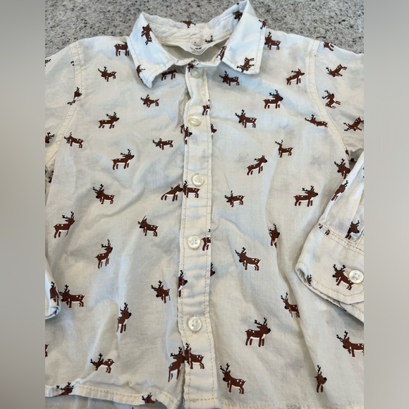 H&M Toddler Boy Button down Reindeer Christmas Shirt 3T - Picture 2 of 3